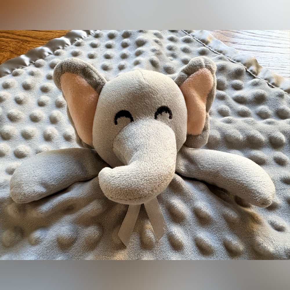 Gray Minky Elephant Baby Lovey Lovie Security Blanket with satin trim - Picture 16 of 17